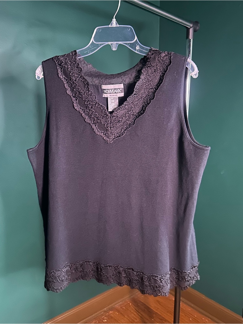 Nouveau Black Lace-Trim V-Neck Tank Top